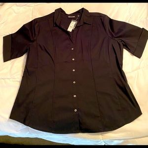 Short sleeve blouse Black button down ,easy care garment